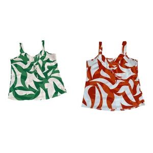 Green and Orange Patterned Tank Tops